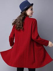 Band Collar Single Breasted Pocket Embossed Plain Coat