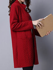 Band Collar Single Breasted Pocket Embossed Plain Coat