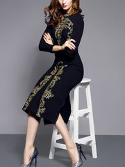 Band Collar  Abstract Print  Blend Bodycon Dress