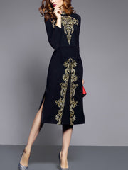 Band Collar  Abstract Print  Blend Bodycon Dress