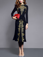 Band Collar Abstract Print Blend Bodycon Dress