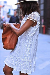 Round Neck Tassel Lace Plain Casual Dresses