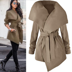 Women Woolen Coat With Belt