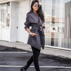 Women Woolen Coat With Belt
