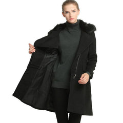Women Winter Coat Faux Fur Collar Long Woolen Coat