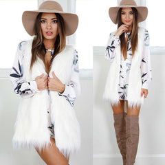 White Sleeveless Vest Faux Fur Slim Vest Coat Waistcoat Outwear