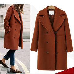Women's Long Wool Coat Windbreaker Woolen Jacket Coat