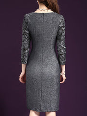 Round Neck Plain Blend Bodycon Dress