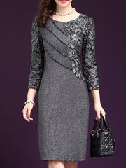 Round Neck Plain Blend Bodycon Dress