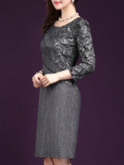 Round Neck Plain Blend Bodycon Dress