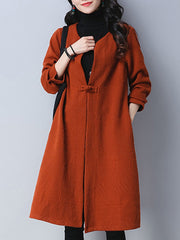 Collarless Single Button Plain Pocket Trench Coat