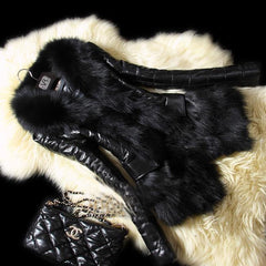 Slim Faux Fox Fur Colla rjacke Coat