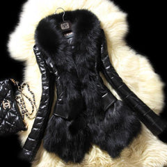 Slim Faux Fox Fur Colla rjacke Coat