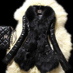 Slim Faux Fox Fur Colla rjacke Coat