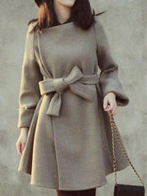 Elegant Bowknot Slim Woolen Coat Outerwear