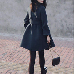 Elegant Bowknot Slim Woolen Coat Outerwear