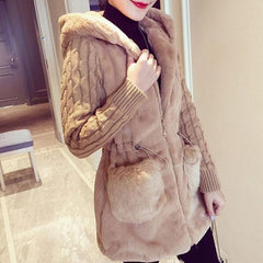 Classic Knit Stitching Plush Thickened Coat