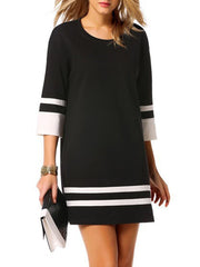 Round Neck Color Block Striped Shift Dress