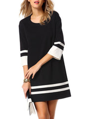 Round Neck Color Block Striped Shift Dress