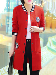 Band Collar Patch Pocket Single Breasted Long Jacket