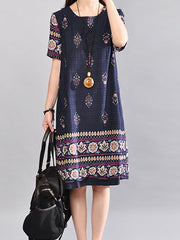 Round Neck Tribal Printed Shift Dress