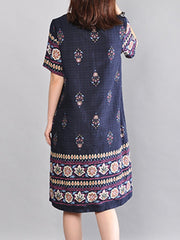Round Neck Tribal Printed Shift Dress