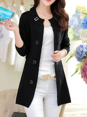Collarless Decorative Buttons Belt Plain Trench Coats