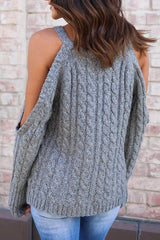 Open Shoulder Cutout Plain Sweaters