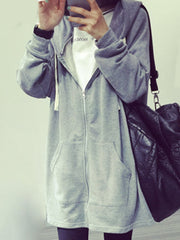 Patch Pocket Zips Plain Long Sleeve Hoodies