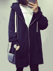 Patch Pocket Zips Plain Long Sleeve Hoodies