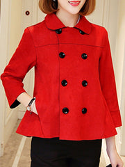 Doll Collar Double Breasted Plain Three-Quarter Sleeve Jackets