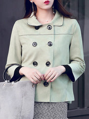Doll Collar Double Breasted Plain Three-Quarter Sleeve Jackets
