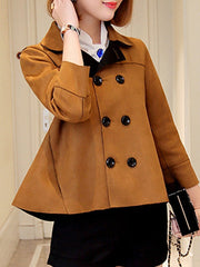 Doll Collar Double Breasted Plain Three-Quarter Sleeve Jackets