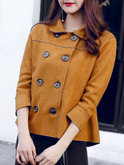 Doll Collar Double Breasted Plain Three-Quarter Sleeve Jackets