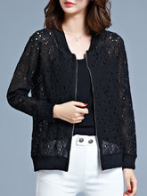 Collarless Zips Hollow Out Long Sleeve Jackets