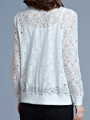 Collarless Zips Hollow Out Long Sleeve Jackets