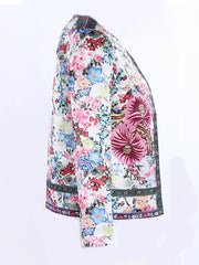 Collarless Floral Long Sleeve Jackets