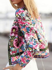 Collarless Floral Long Sleeve Jackets