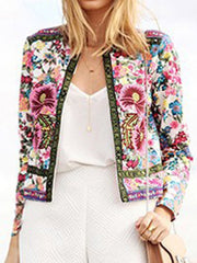 Collarless Floral Long Sleeve Jackets