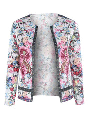 Collarless Floral Long Sleeve Jackets