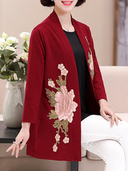 Embroidery Floral Long Sleeve Trench Coats