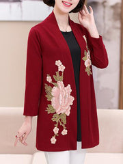 Embroidery Floral Long Sleeve Trench Coats
