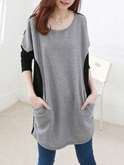 Round Neck Patch Pocket Color Block Shift Dress