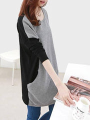Round Neck Patch Pocket Color Block Shift Dress