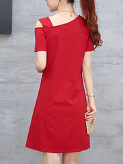 Asymmetric Neck Side Slit Letters Shift Dress