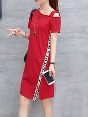 Asymmetric Neck Side Slit Letters Shift Dress