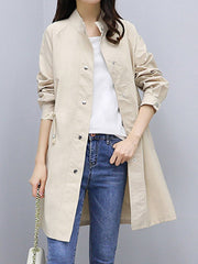 Drawstring Single Breasted Plain Long Sleeve Trench Coats