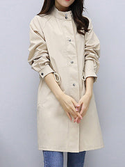 Drawstring Single Breasted Plain Long Sleeve Trench Coats