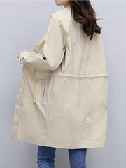 Drawstring Single Breasted Plain Long Sleeve Trench Coats