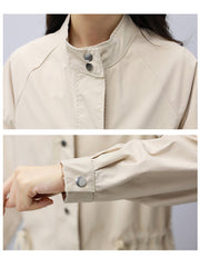 Drawstring Single Breasted Plain Long Sleeve Trench Coats